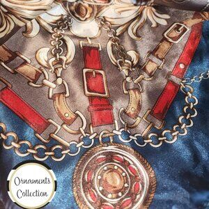 TEAL TAUPE & Red Equestrian Poly-Silk 36” Square SCARF New  ORNAMENTS COLLECTION